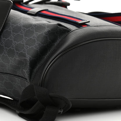 Gucci Soft GG Supreme Monogram Appia Calfskin Web Double Buckle Backpack Black 9 of 10