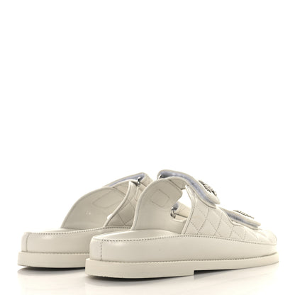Chanel Lambskin Quilted Velcro Dad Chain CC Slide Sandals 38 White 5 of 9