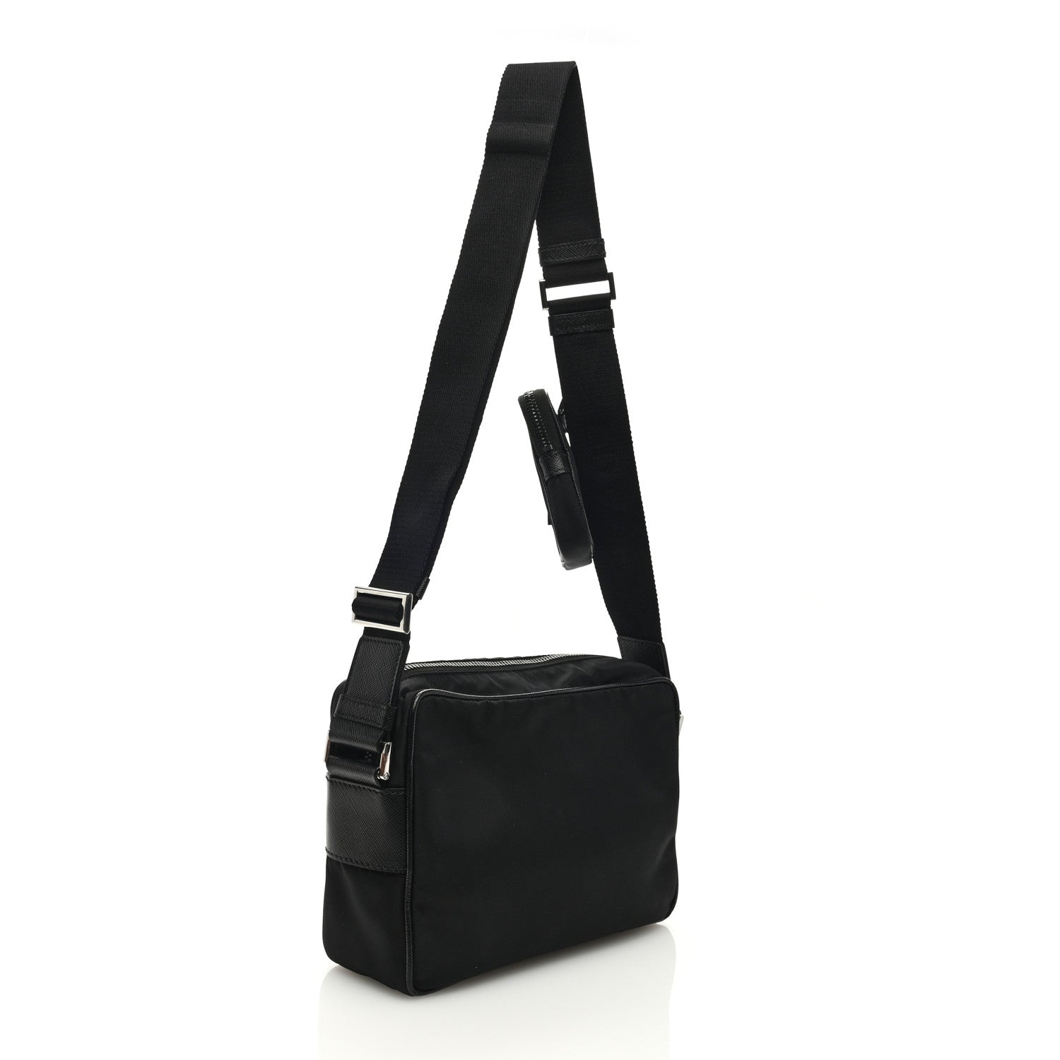 Prada Tessuto Saffiano Pocket Double Zip Shoulder Bag Black 3 of 9