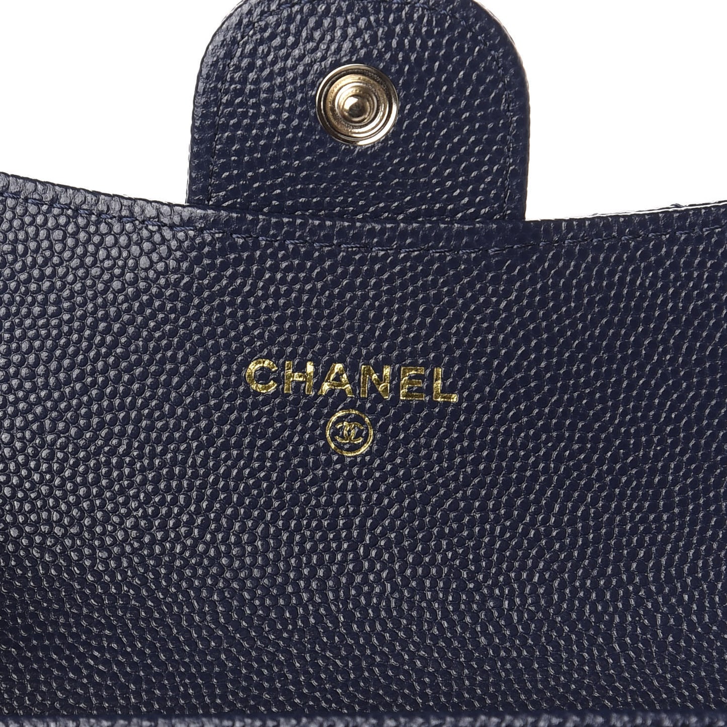 Caviar Quilted Flap Card Holder Wallet Navy Blue