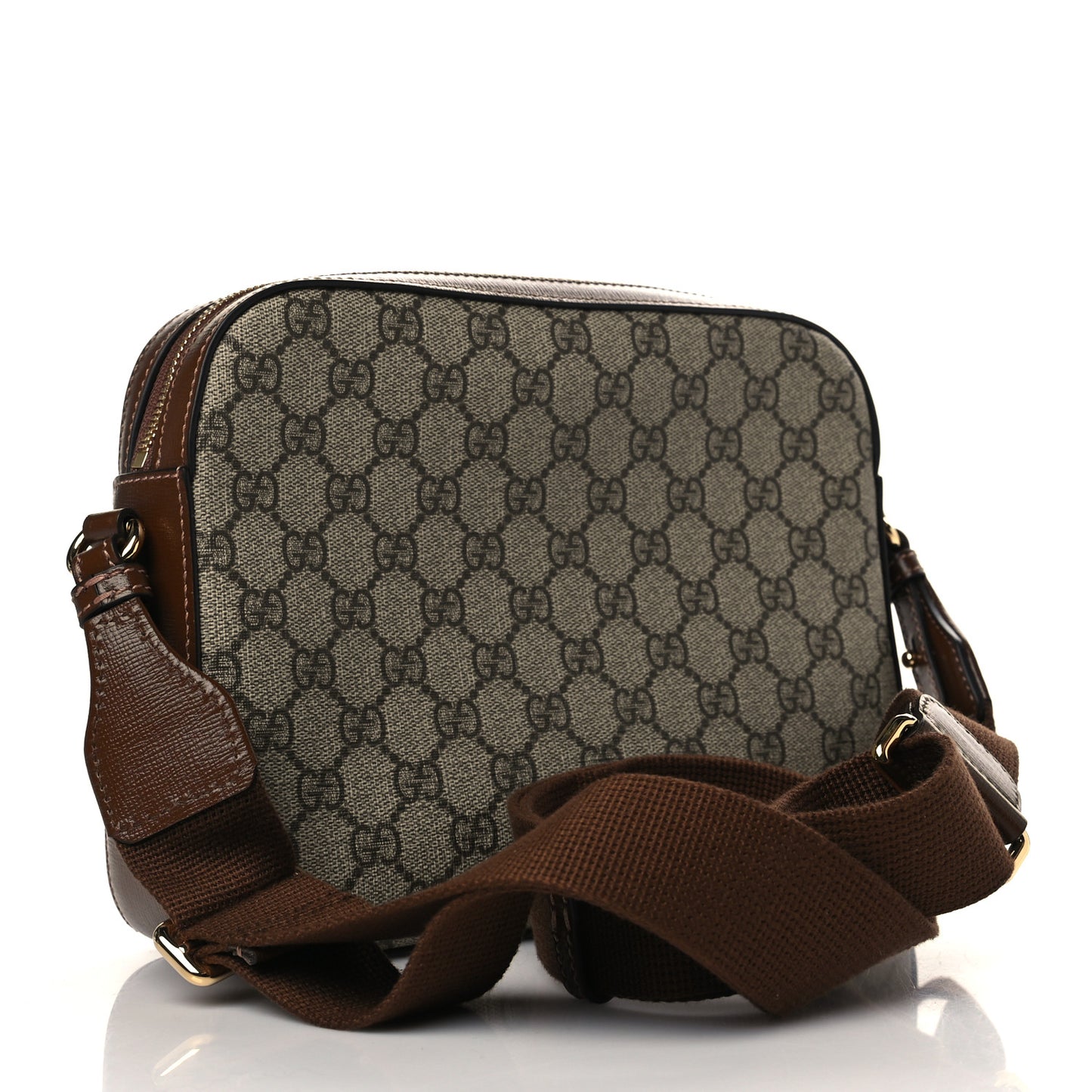 GG Supreme Monogram Azalea Calfskin Retro Interlocking G Messenger Shoulder Bag Beige Ebony Brown Sugar