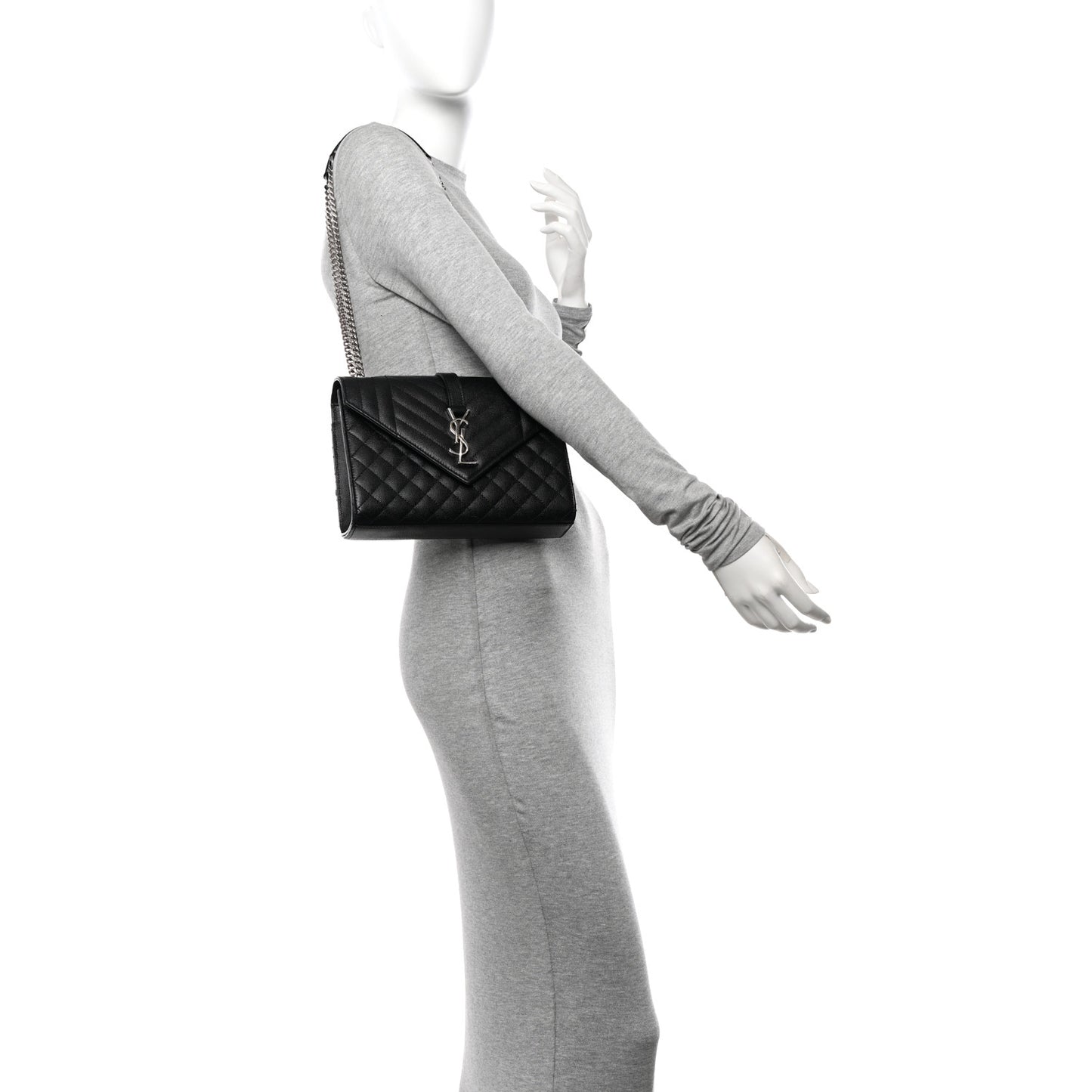 Grain De Poudre Textured Mixed Matelasse Triquilt Medium Monogram Satchel Black