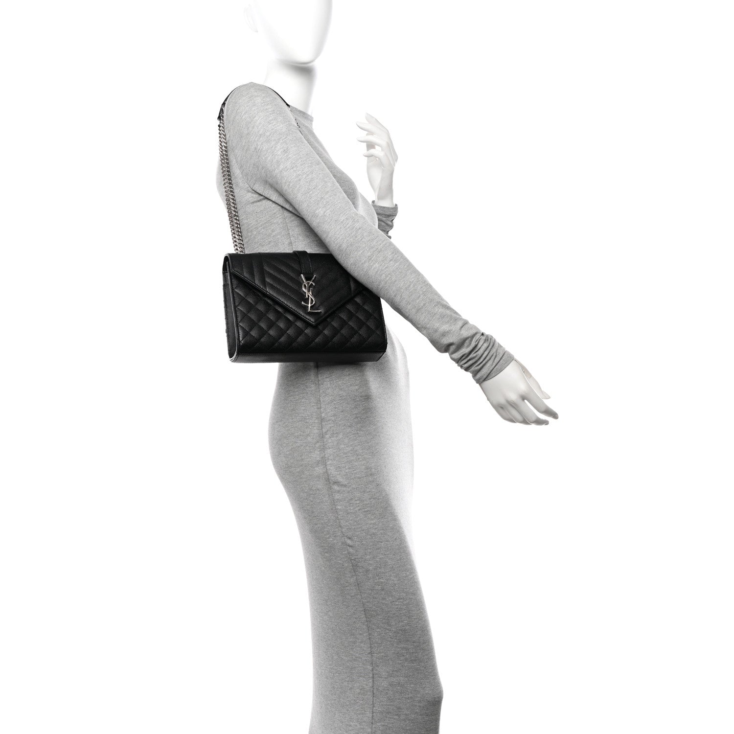 Saint Laurent Grain De Poudre Textured Mixed Matelasse Triquilt Medium Monogram Satchel Black 3 of 13