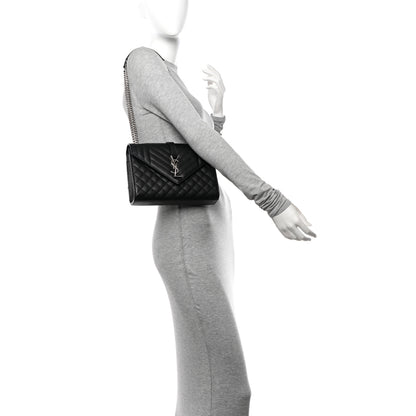 Saint Laurent Grain De Poudre Textured Mixed Matelasse Triquilt Medium Monogram Satchel Black 3 of 13