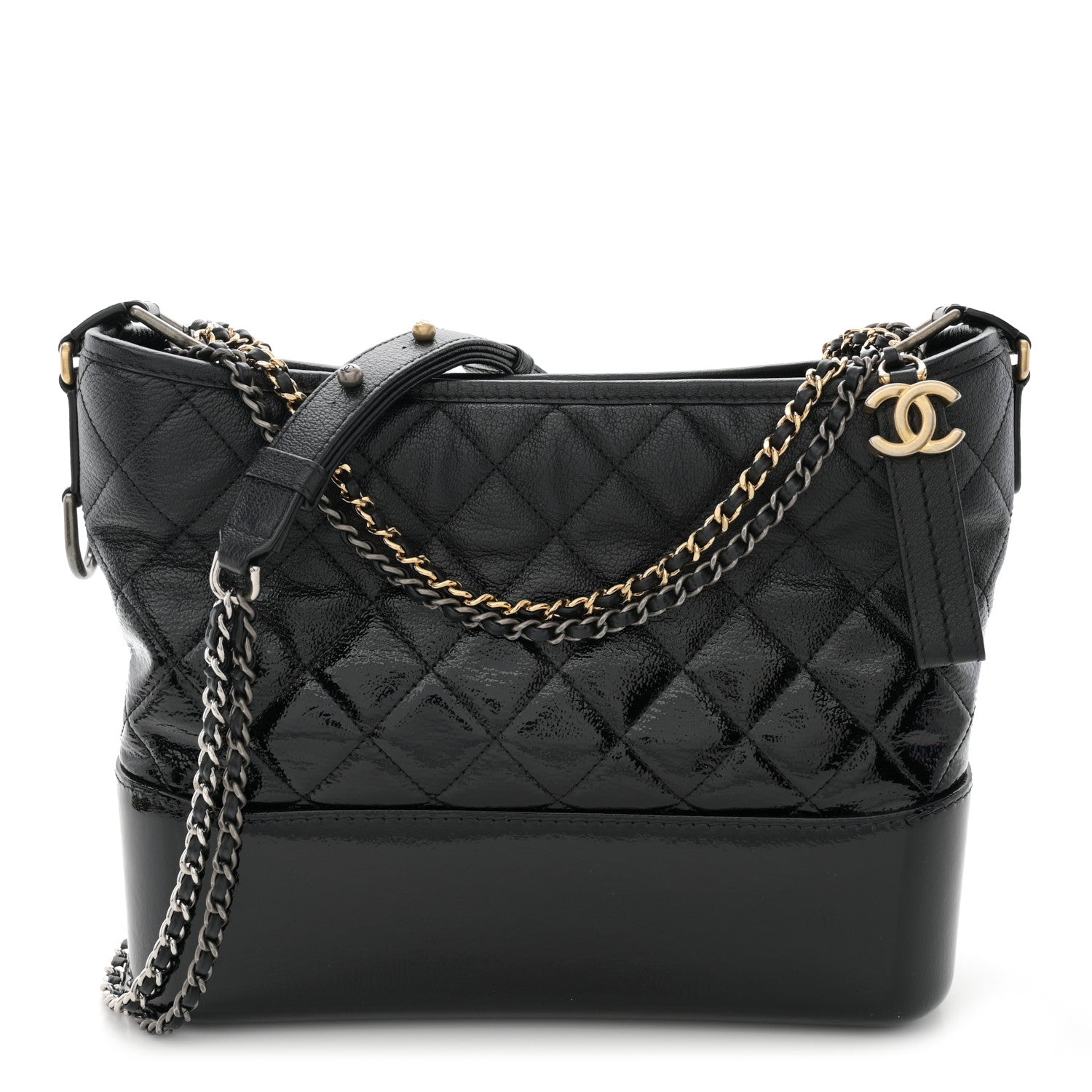 Chanel Patent Goatskin Quilted Medium Gabrielle Hobo Black 1 of 13