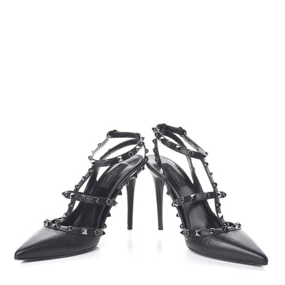 Valentino Garavani Pebbled Calfskin Onyx Rockstud Rolling Ankle Strap 100mm Pumps 41 Black 5 of 11
