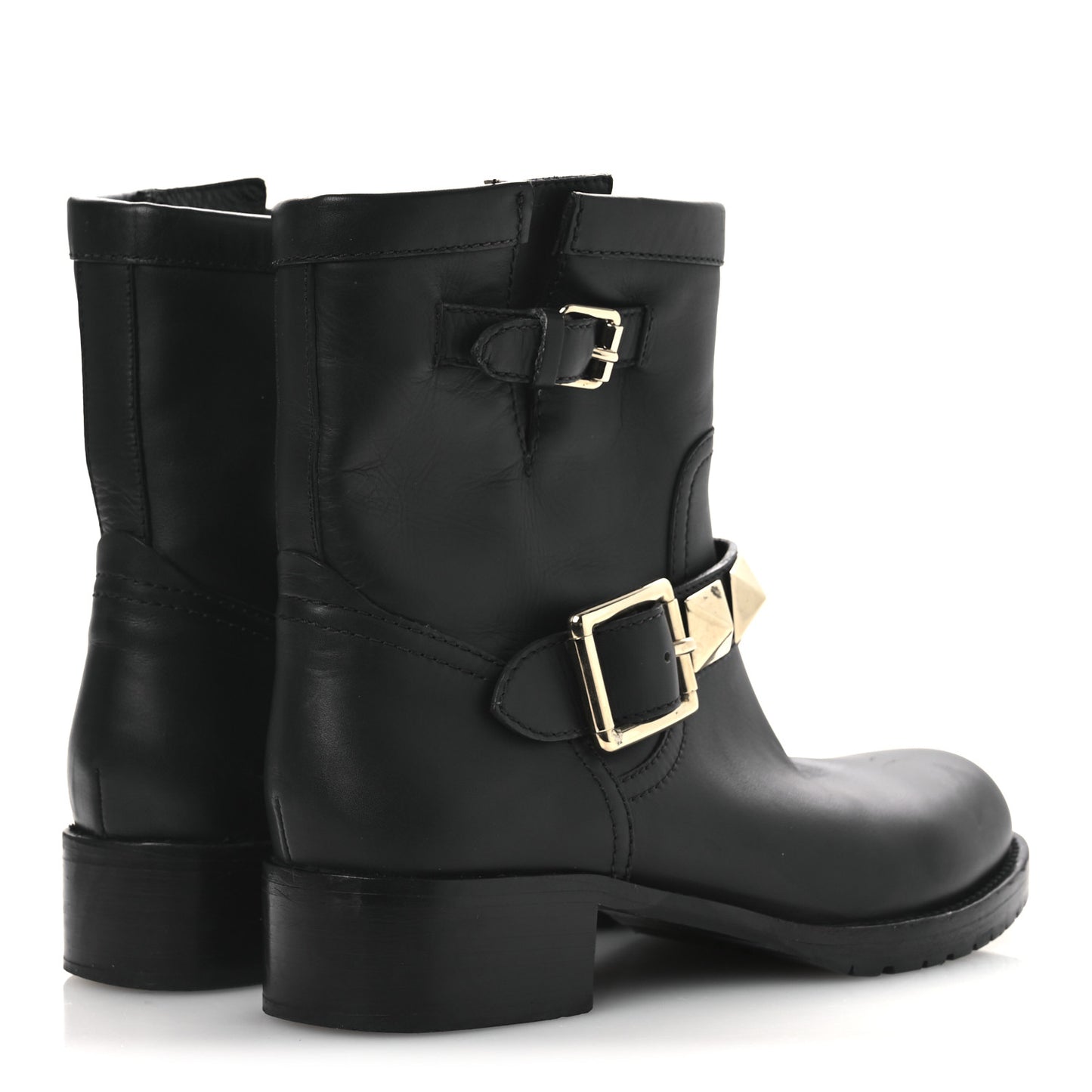 Calfskin Lock Studded 30mm Biker Boots 38 Black