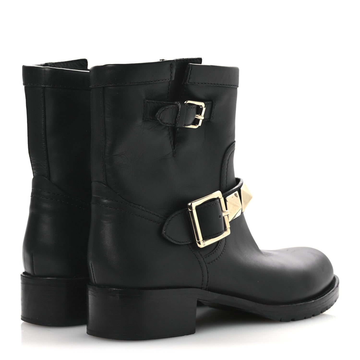 Valentino Garavani Calfskin Lock Studded 30mm Biker Boots 38 Black 5 of 13