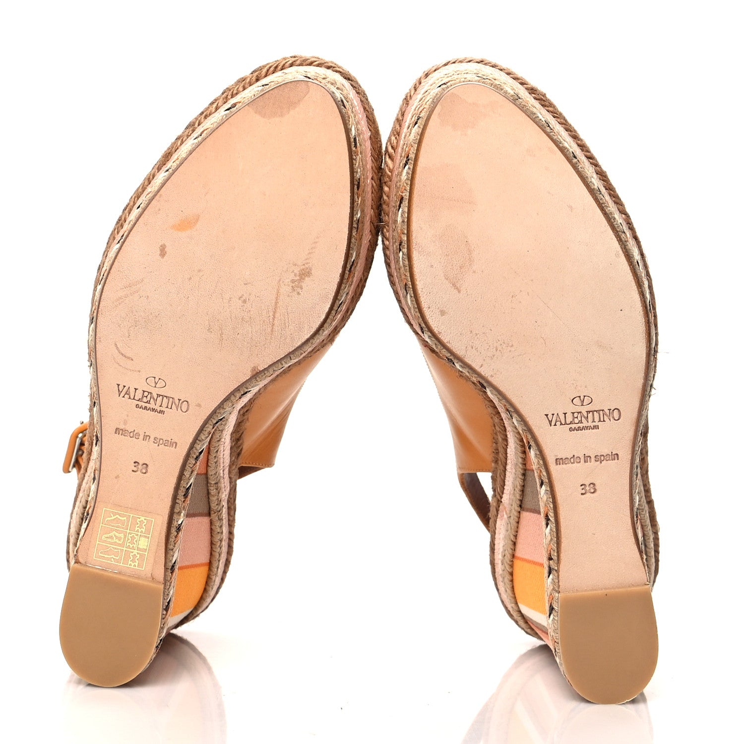 Valentino Garavani Calfskin Canvas Native Couture 1975 Espadrille Wedge Slingback Sandals 38 Mandarin Sorbet Multicolor 5 of 8