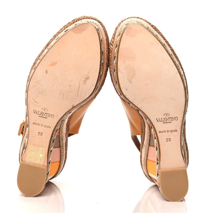 Valentino Garavani Calfskin Canvas Native Couture 1975 Espadrille Wedge Slingback Sandals 38 Mandarin Sorbet Multicolor 5 of 8