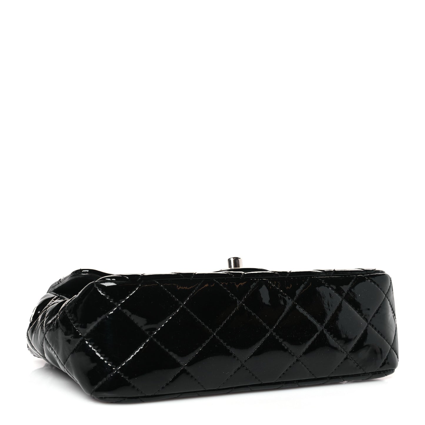 Patent Calfskin Quilted Mini Rectangular Flap Black