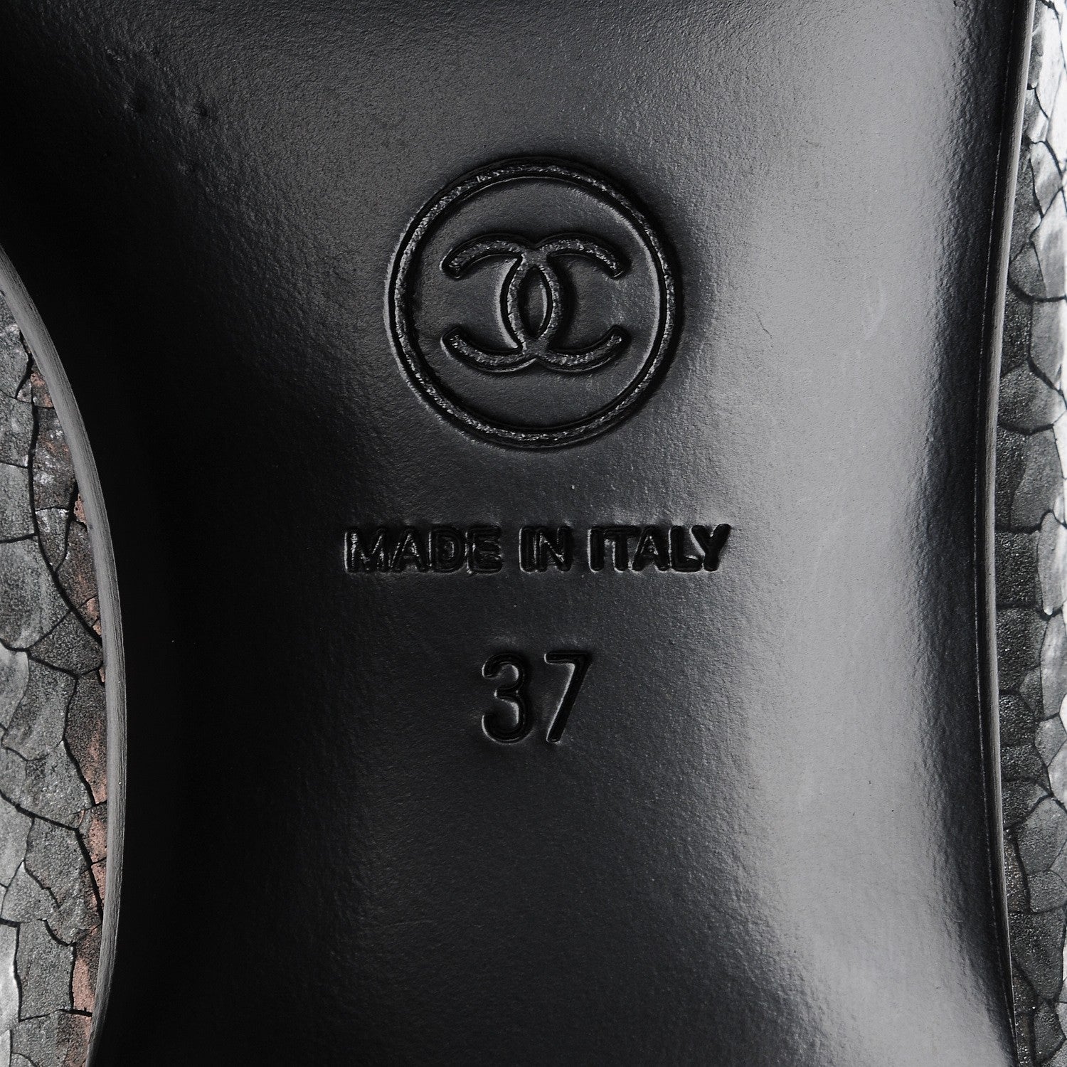 Chanel Metallic Crackled Calfskin Camellia Mocassin Loafers 37 Silver 6 of 9