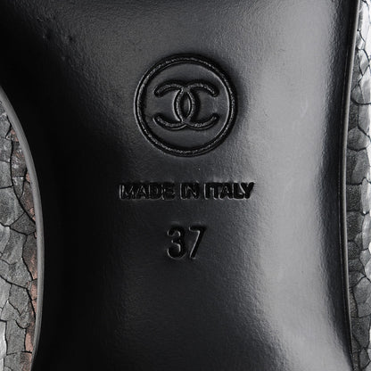 Chanel Metallic Crackled Calfskin Camellia Mocassin Loafers 37 Silver 6 of 9