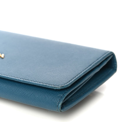 Prada Saffiano Metal Continental Flap Wallet Blue 9 of 17