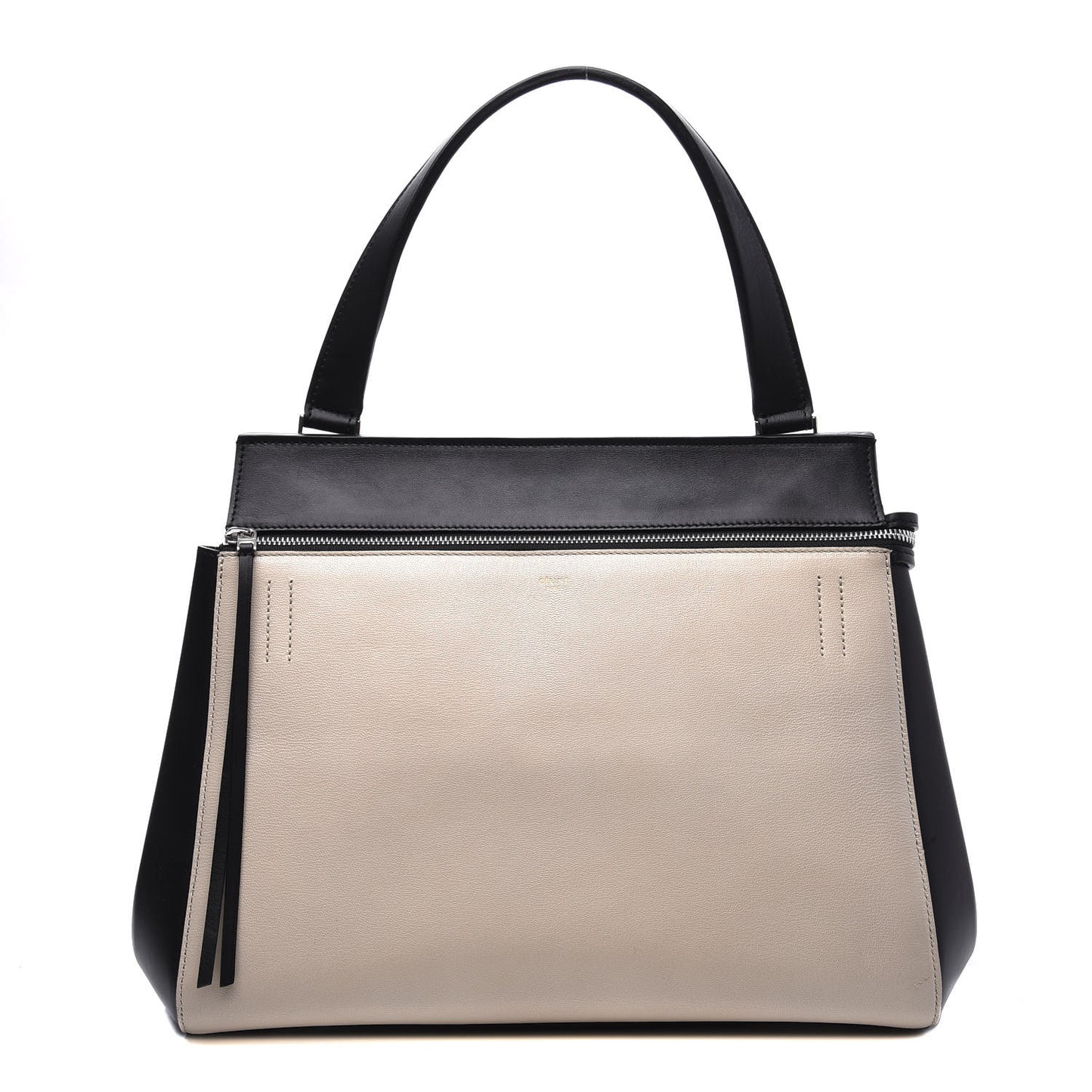 Smooth Calfskin Large Bi-Color Edge Shoulder Bag Ivory