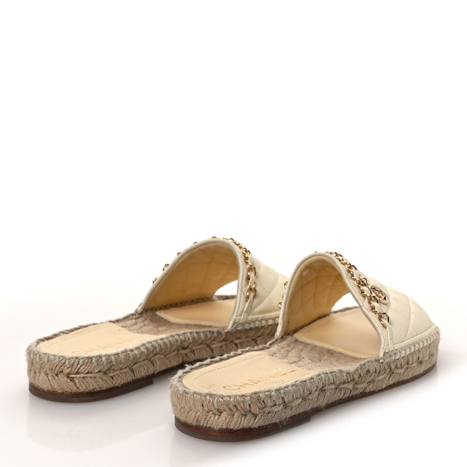 Chanel Lambskin Quilted CC Espadrille Slip On Sandals 36 Ivory 5 of 10