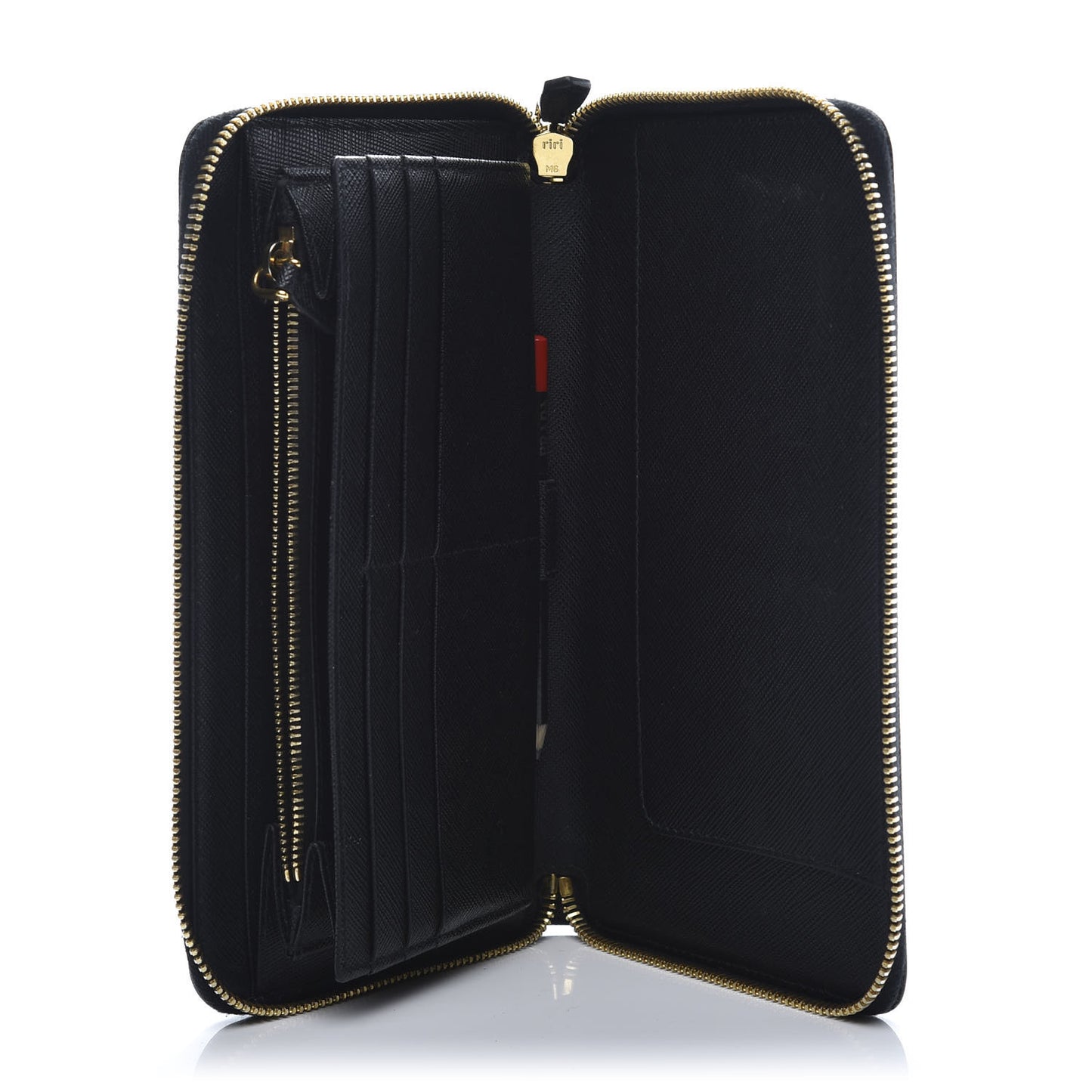 Saffiano Metal Large Zip Around Travel Wallet Black