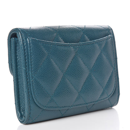 Chanel Caviar Quilted Card Holder Wallet Dark Turquoise 3 of 9