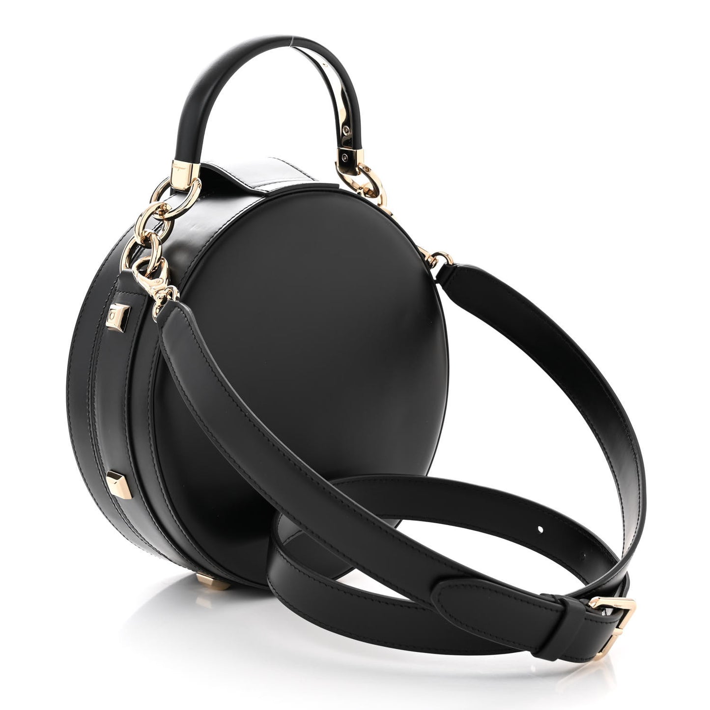 Calfskin Round Studio Crossbody Black