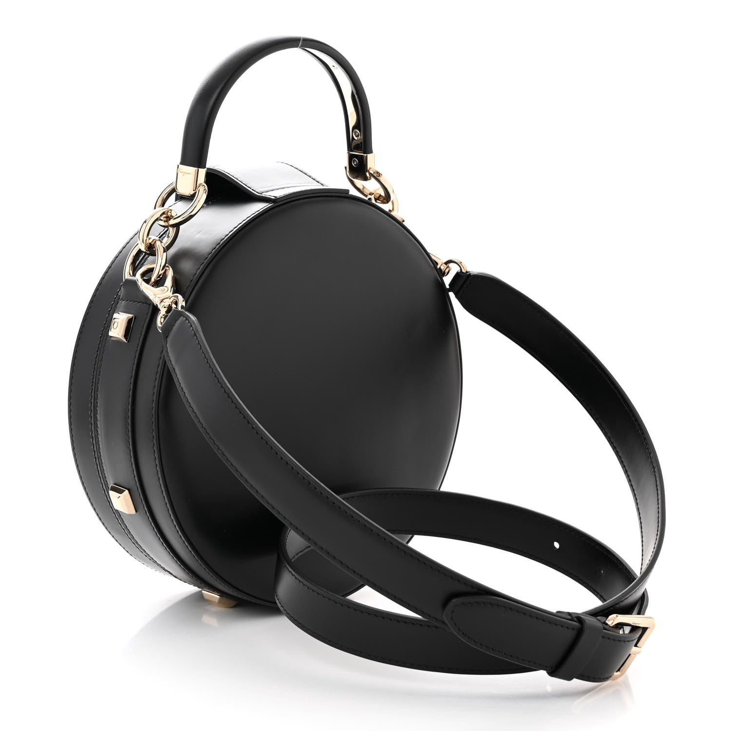 Salvatore Ferragamo Calfskin Round Studio Crossbody Black 3 of 9