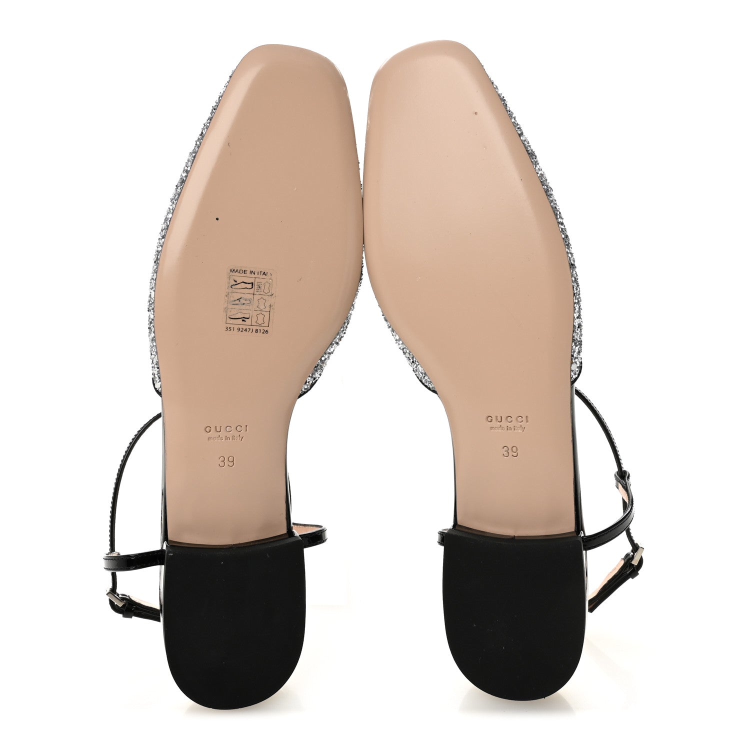 Gucci Calfskin Glitter Double G Slingback Flats 39 Silver Black 6 of 8