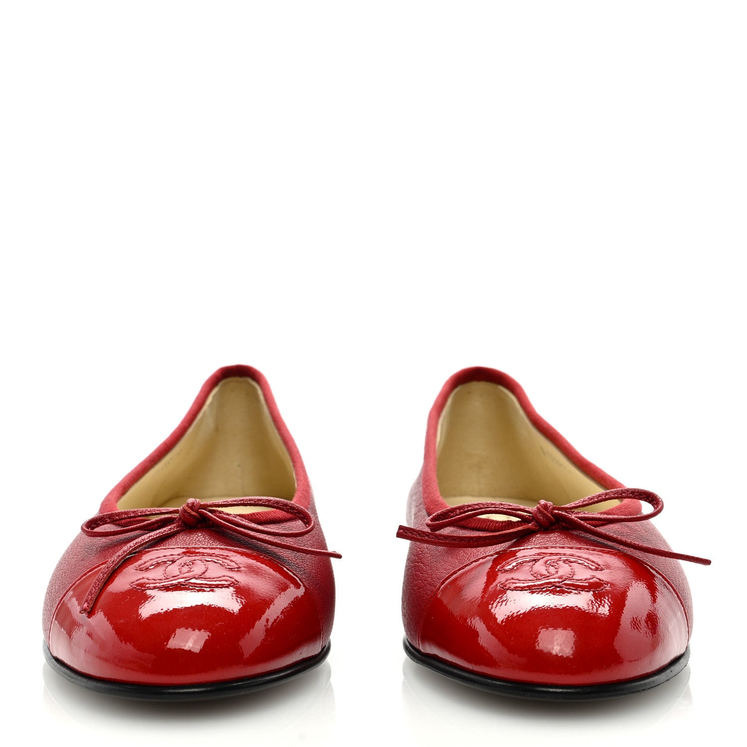 Chanel Goatskin Patent Cap Toe CC Ballerina Flats 39.5 Red 3 of 8