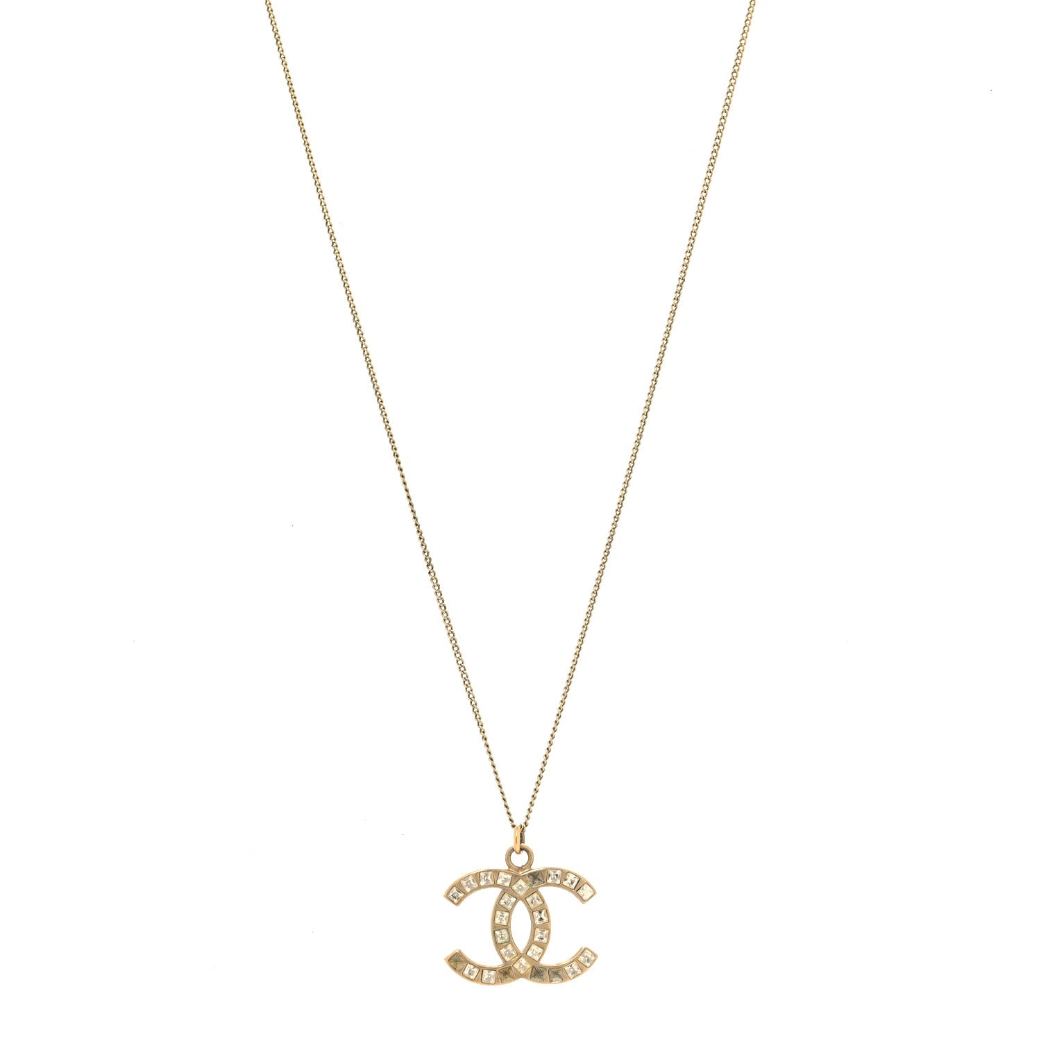 Chanel Baguette Crystal CC Necklace Light Gold 1 of 6