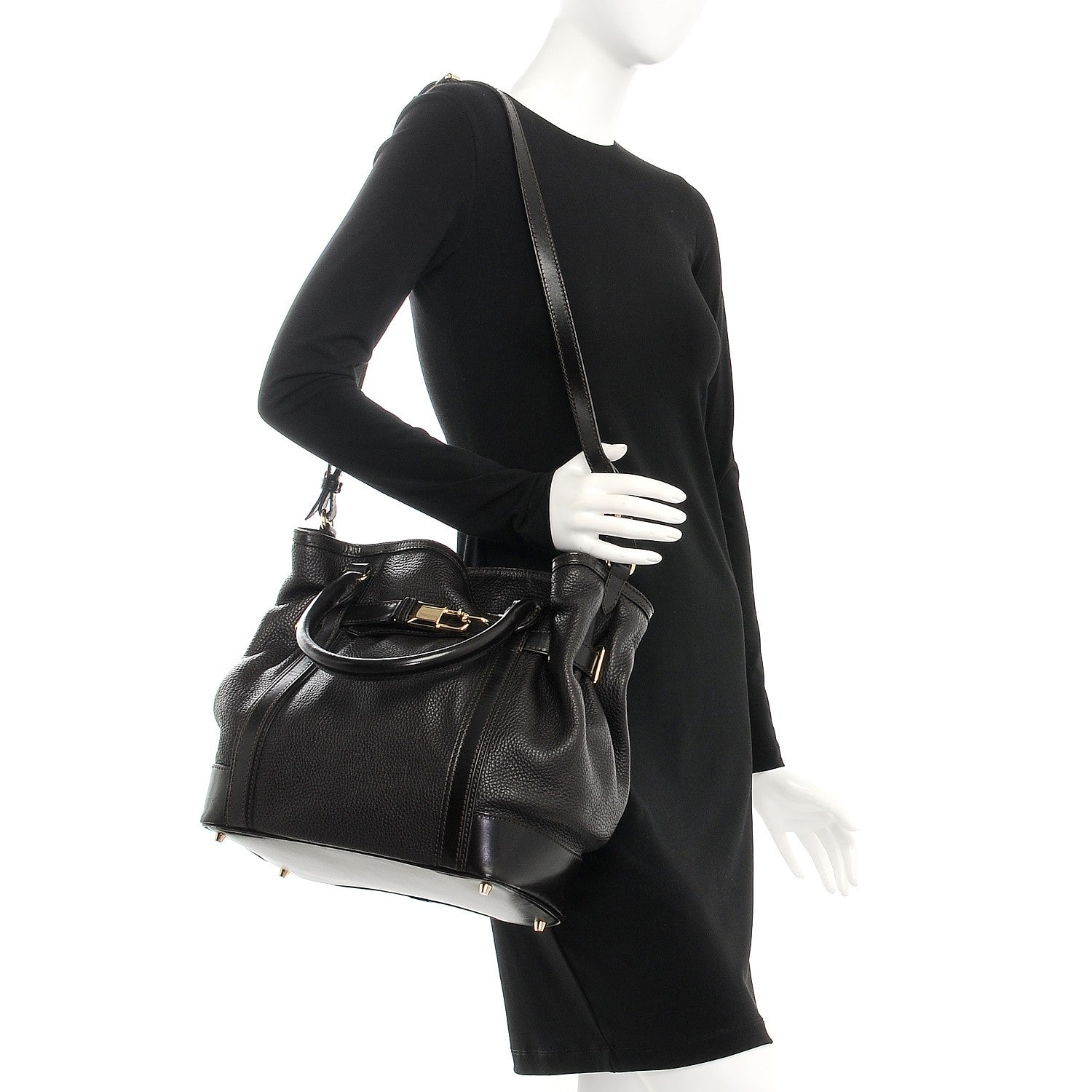 Burberry Grainy Calfskin Cinched Tote Dark Brown 2 of 14