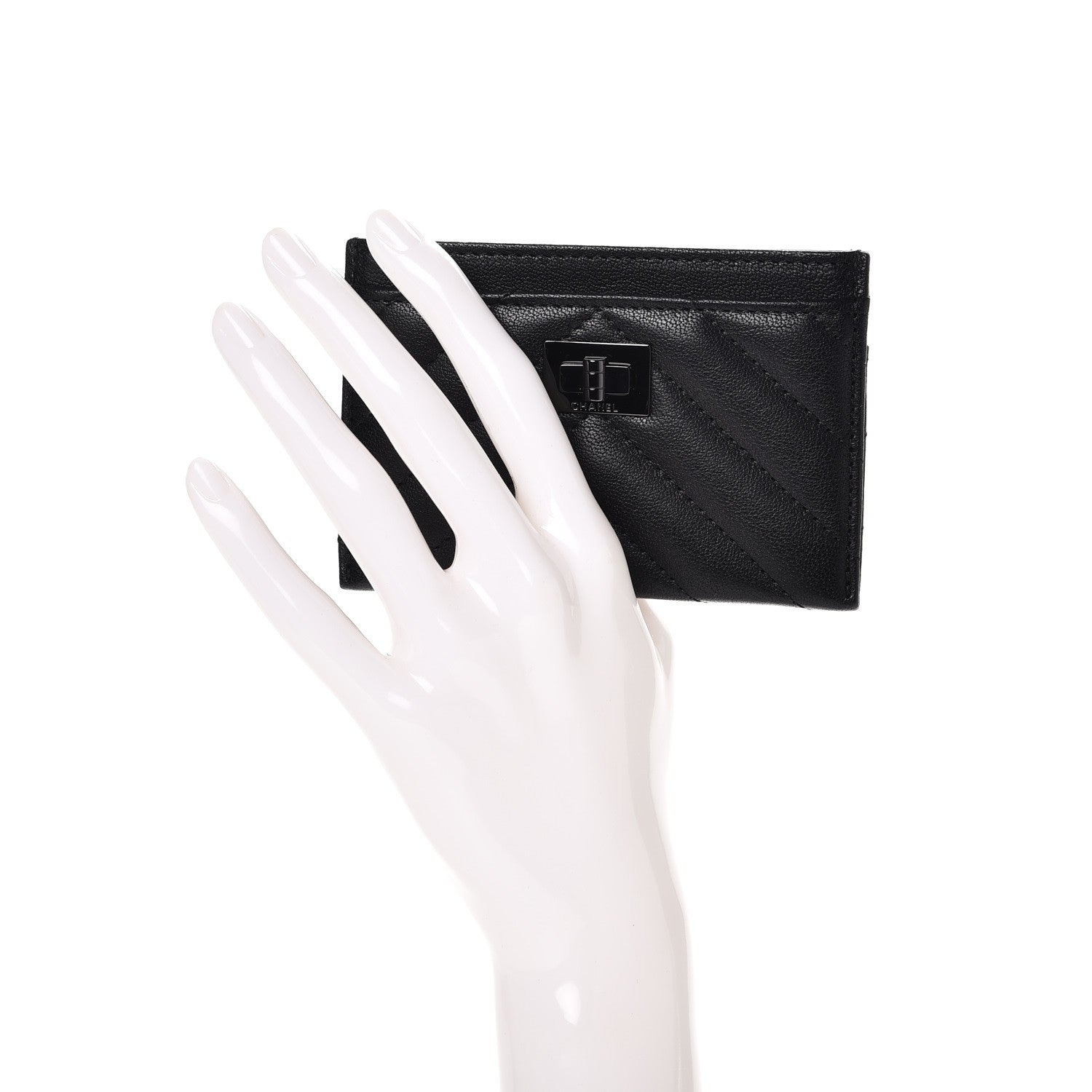 Chanel Sheepskin Chevron Quilted Reissue Card Holder So Black 2 of 9