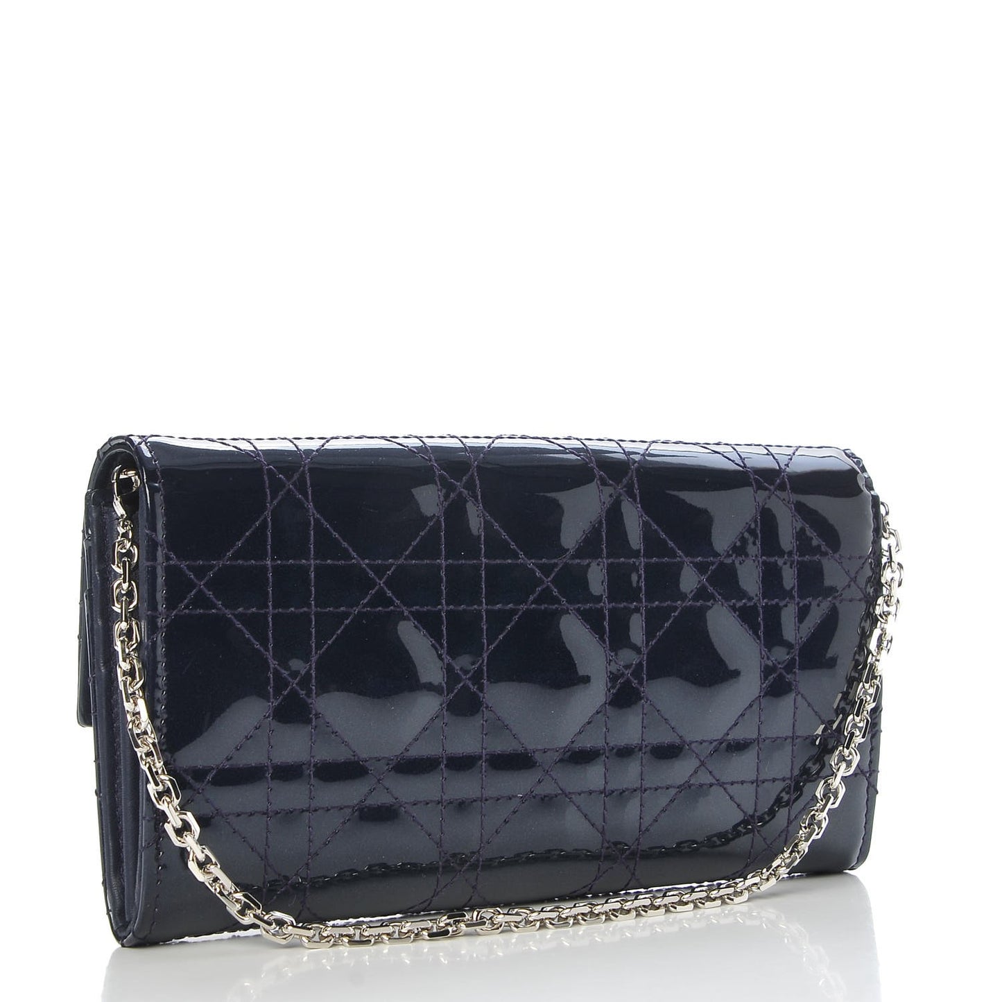 Patent Cannage Lady Dior Rendezvous Wallet On Chain Blue Nuit