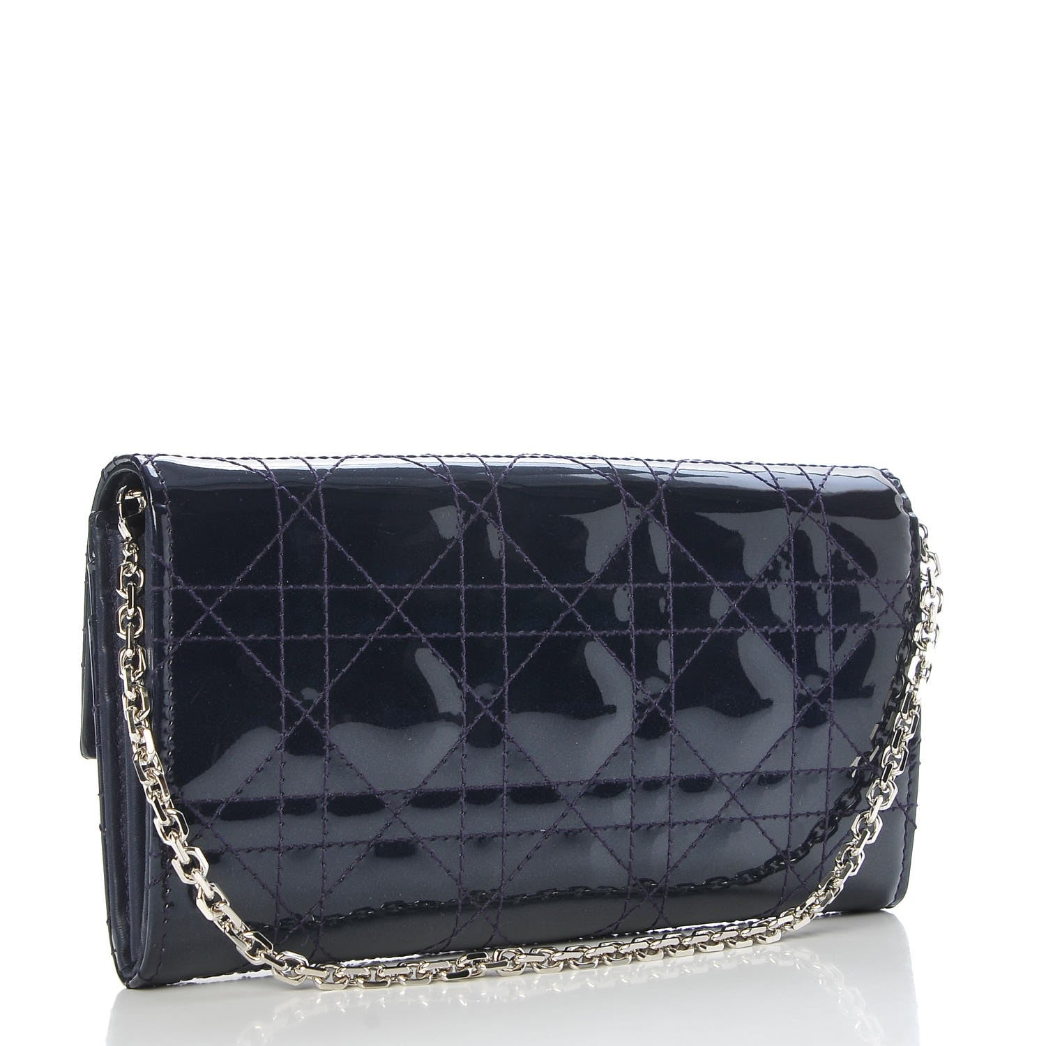 Christian Dior Patent Cannage Lady Dior Rendezvous Wallet On Chain Blue Nuit 3 of 9