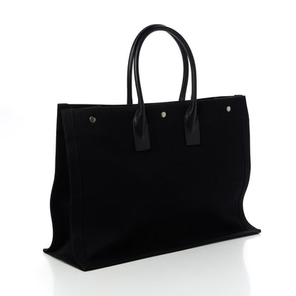 Saint Laurent Linen Calfskin Rive Gauche Tote Black 3 of 10