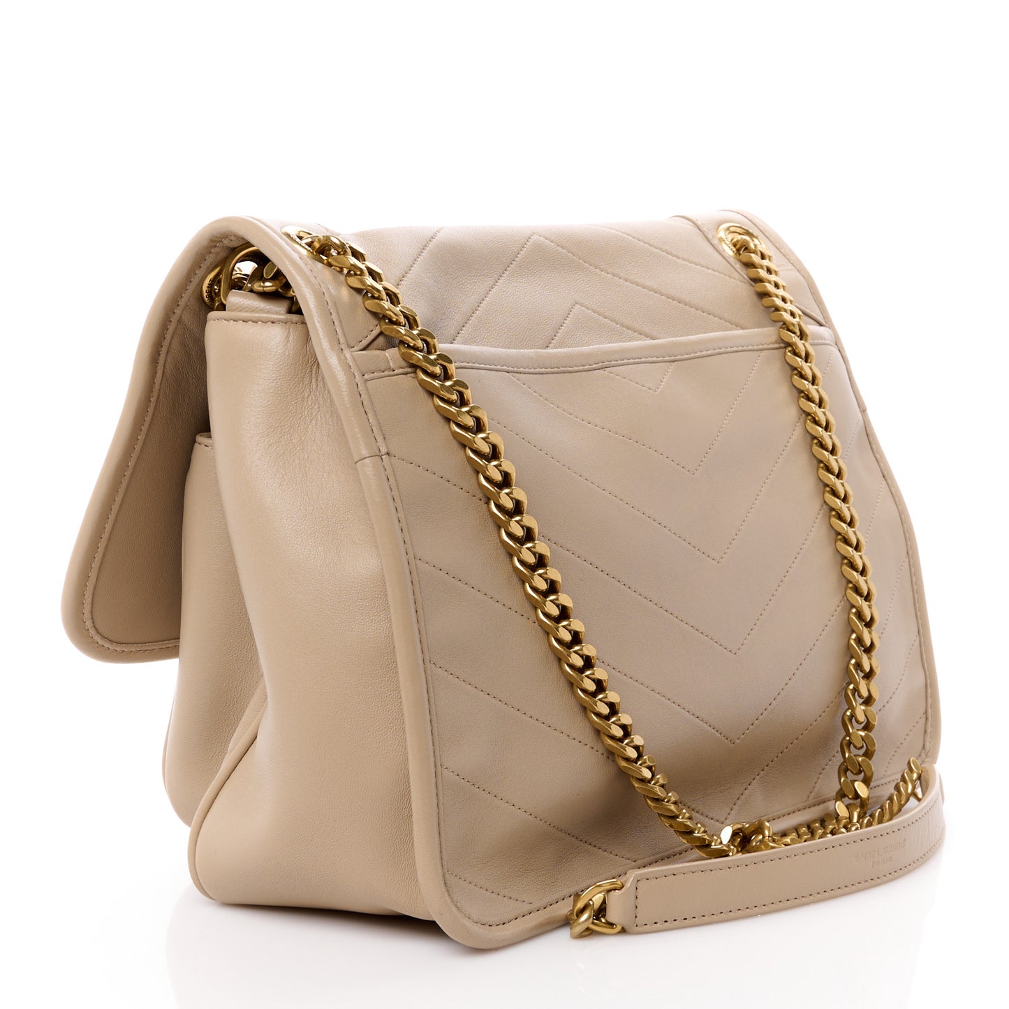 Lambskin Matelasse Monogram Medium Niki Chain Satchel Dark Beige