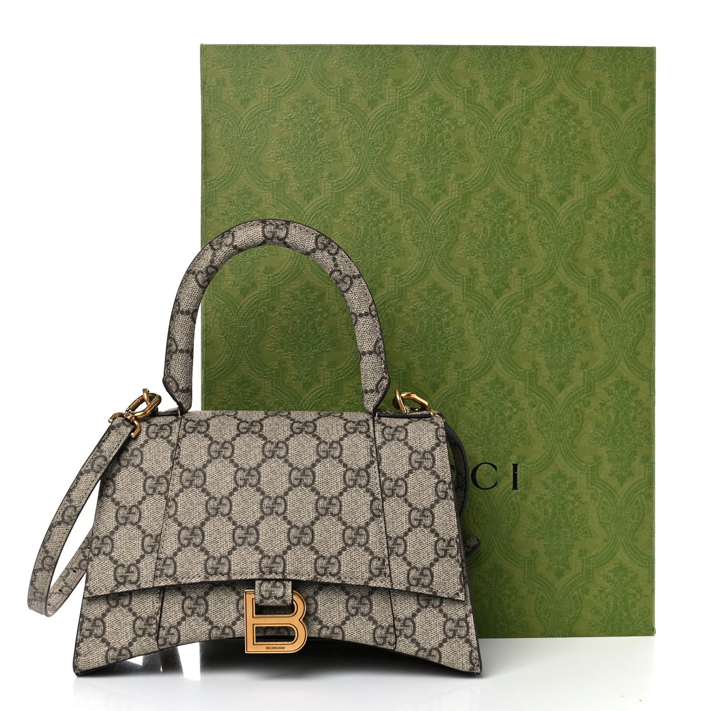 X GUCCI GG Supreme Monogram Small Hourglass Top Handle Bag Beige Ebony