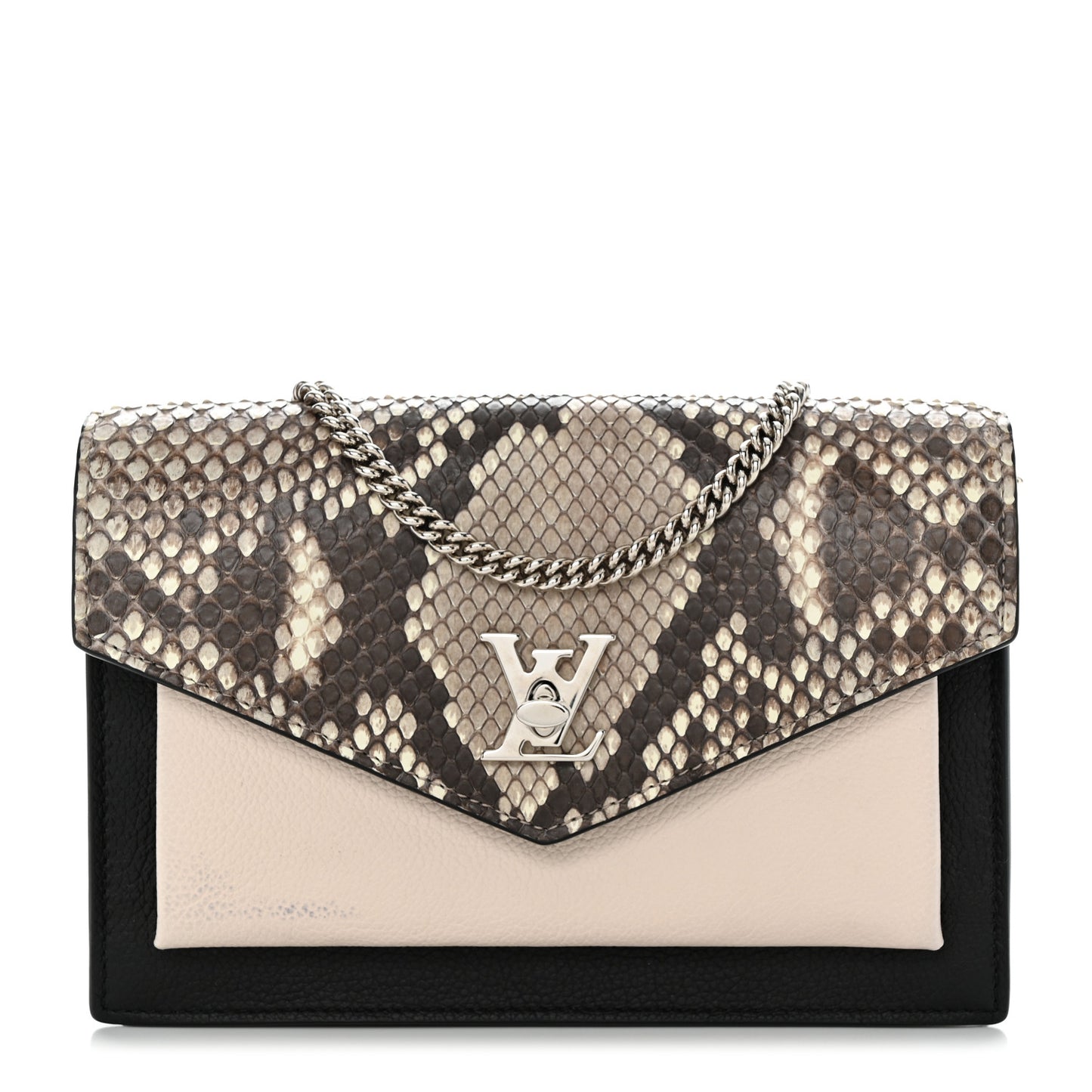 Soft Calfskin Snakeskin My Lockme Chain Bag BB Black White Beige