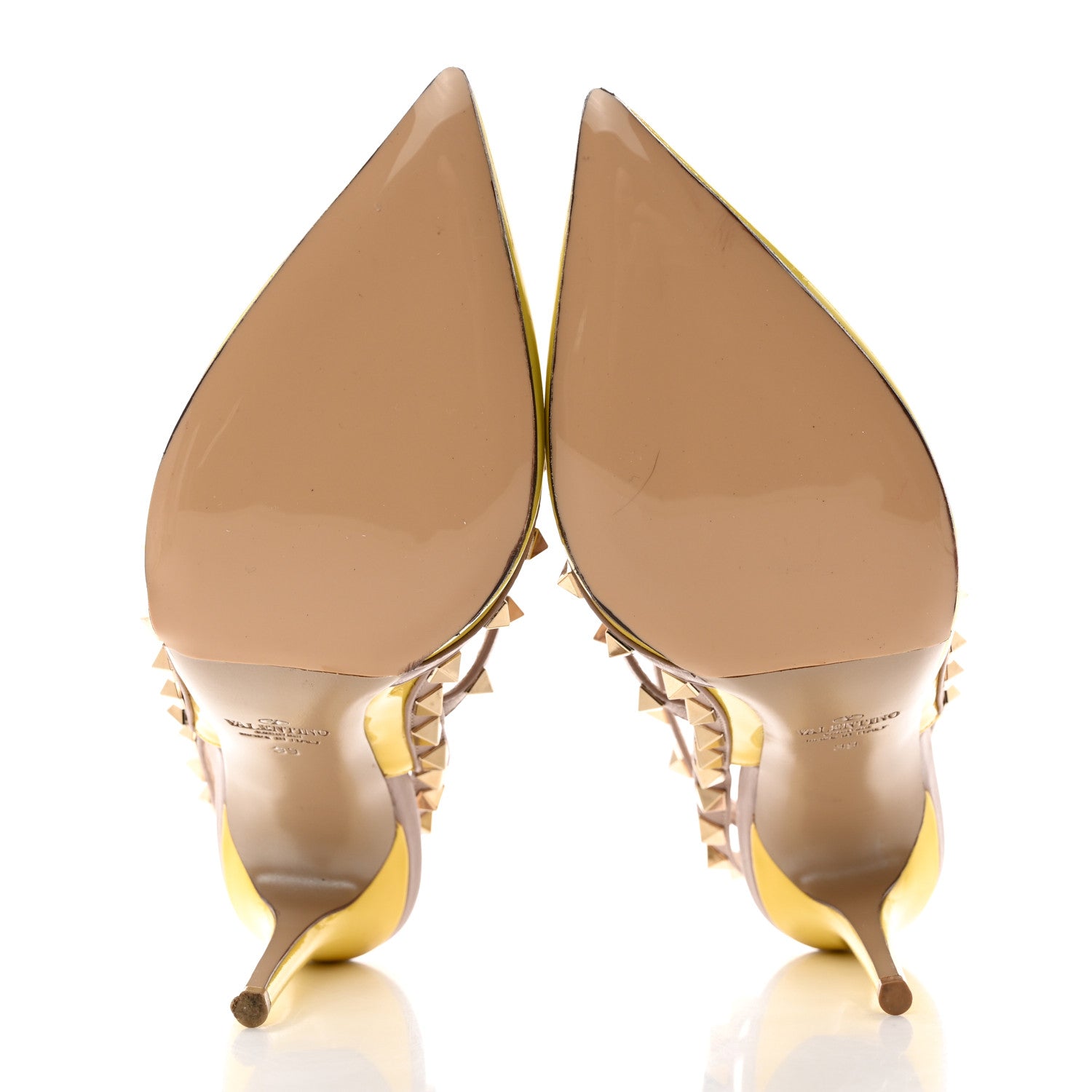 Valentino Garavani Patent Nappa Rockstud Ankle Strap 100mm Pumps 39 Naples Yellow Poudre 5 of 10