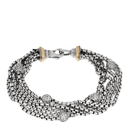 David Yurman Sterling Silver 18K Yellow Gold Diamond Pave Bead Multi Strand Bracelet 1 of 3
