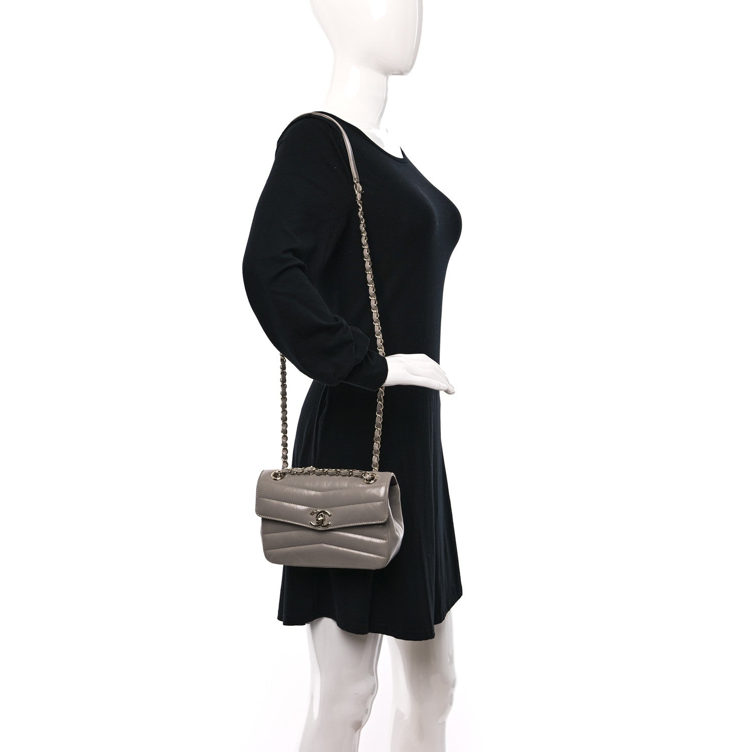 Chanel Shiny Lambskin Quilted Small Chevron Miroir Grey 2 of 12