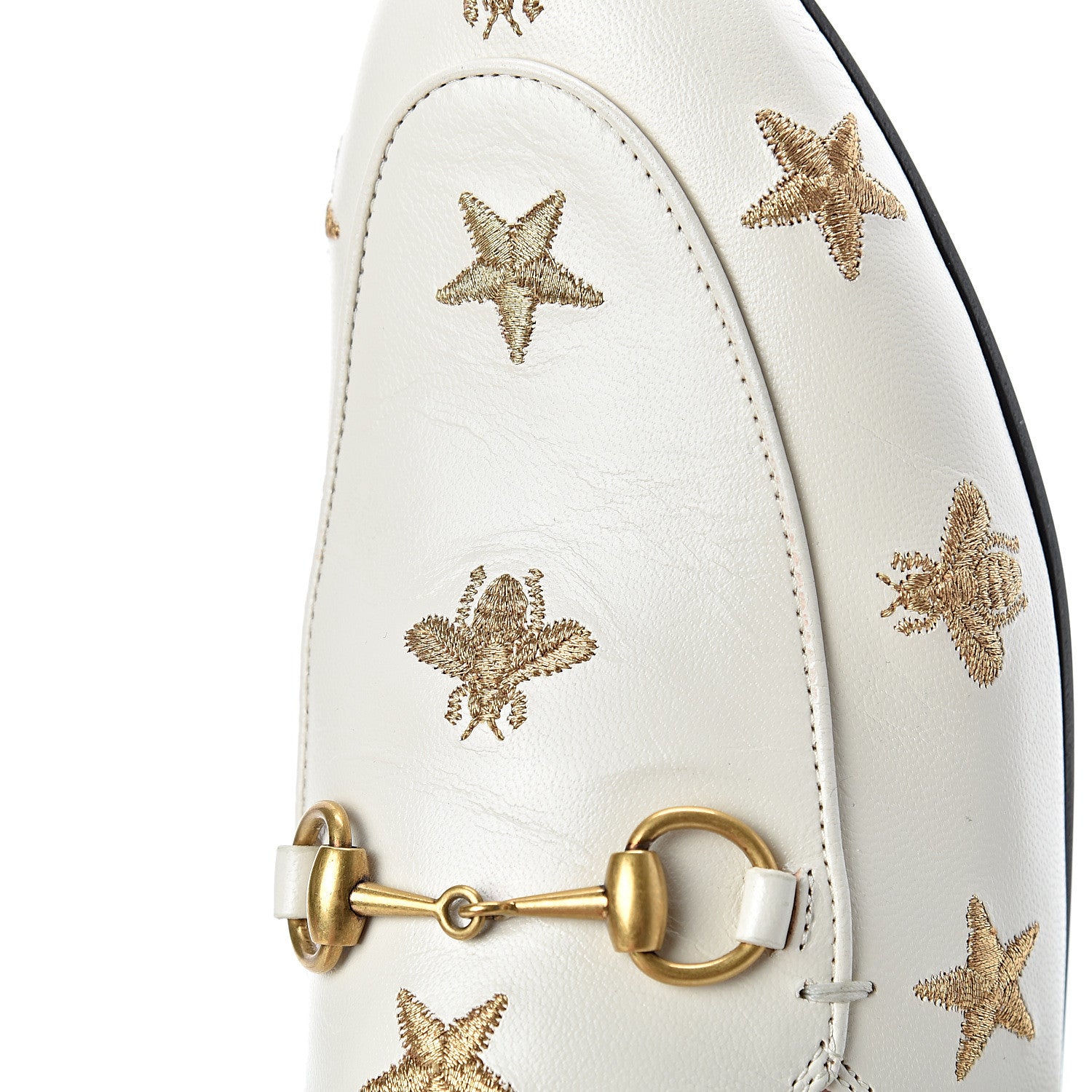 Gucci Goatskin Bee Star Embroidered Womens Princetown Slippers 35 Mystic White 11 of 12