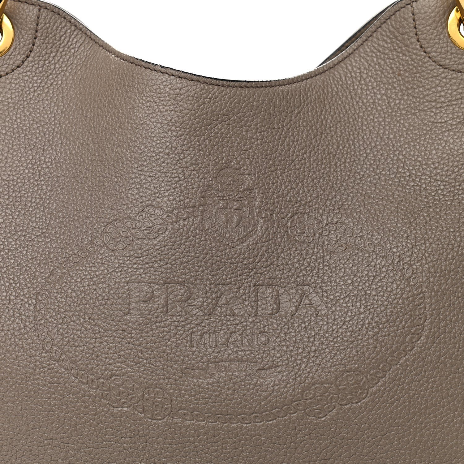 Prada Vitello Phenix Logo Hobo Taupe 9 of 14