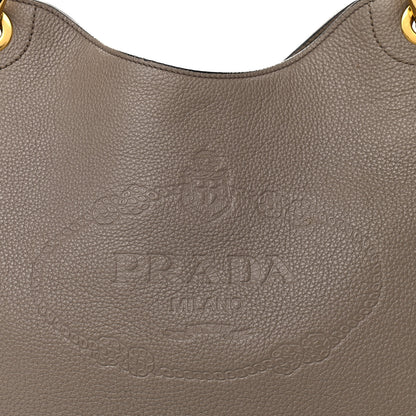 Prada Vitello Phenix Logo Hobo Taupe 9 of 14