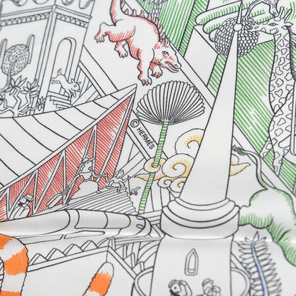 Hermes Silk Animapolis Scarf 90 White Jaune Vert 6 of 7