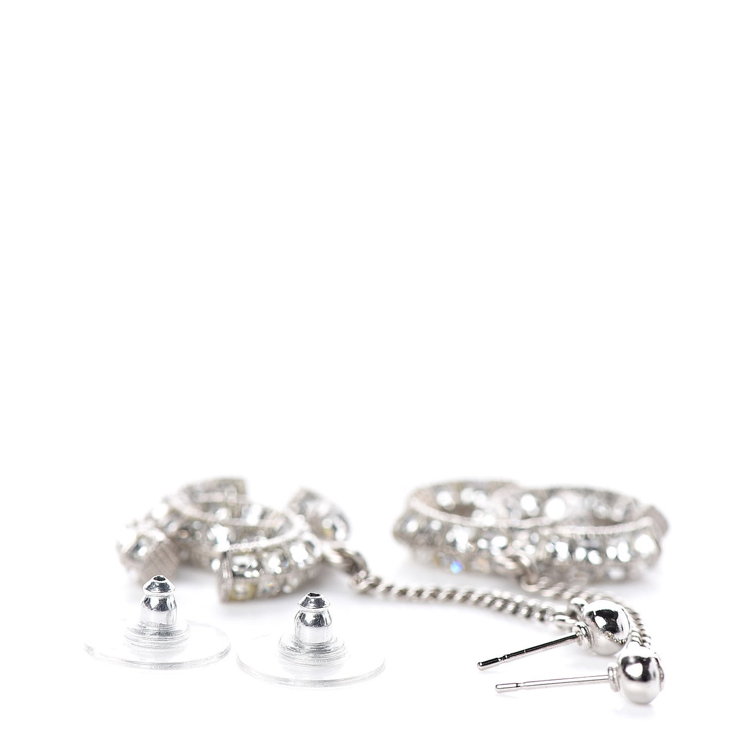 Baguette Crystal CC Drop Earrings Silver