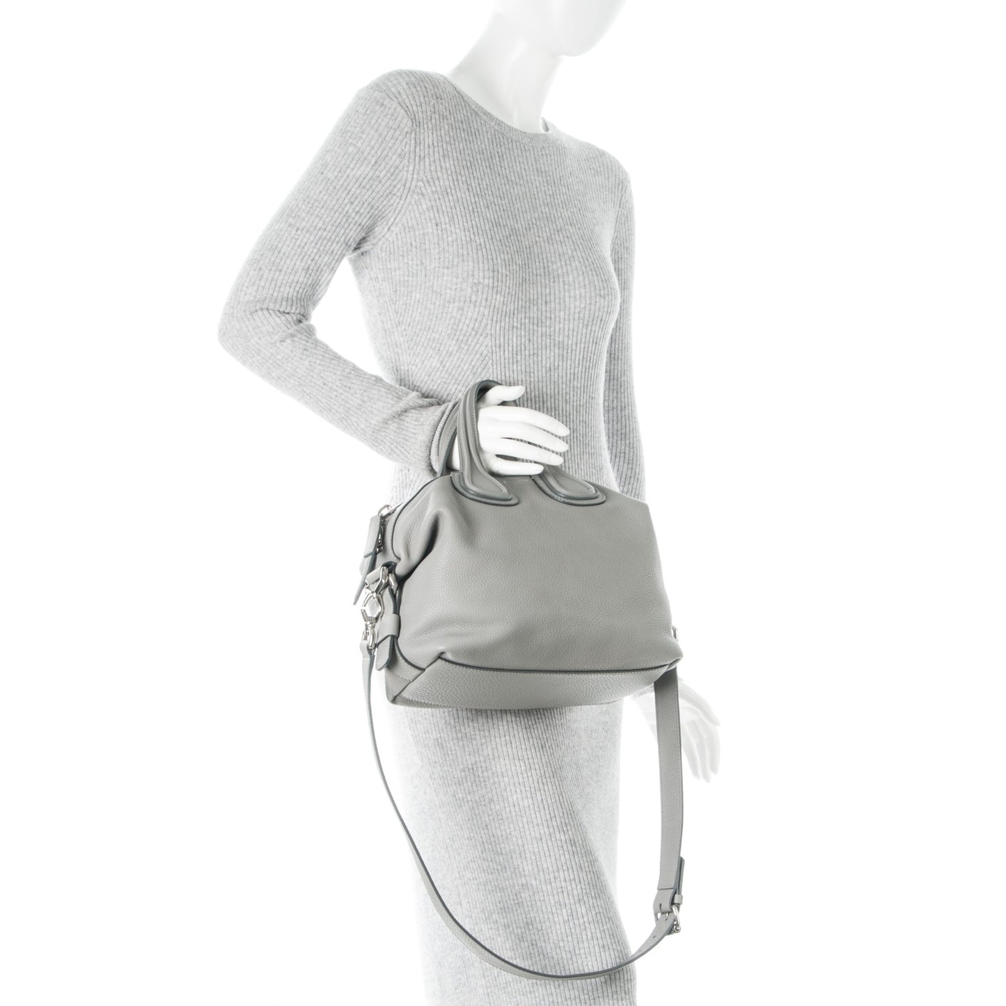 Pebbled Calfskin Small Nightingale Pearl Grey