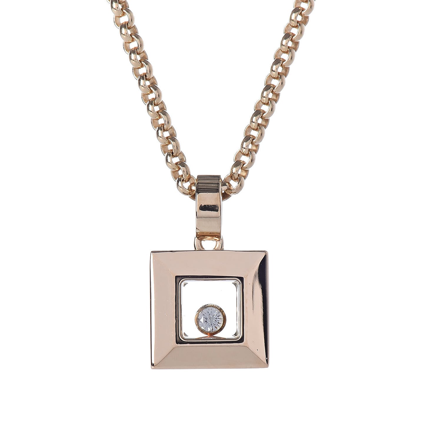 18K Yellow Gold Diamond Happy Diamonds Square Pendant Necklace
