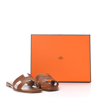 Hermes Box Calfskin Oran Sandals 37.5 Gold 11 of 11