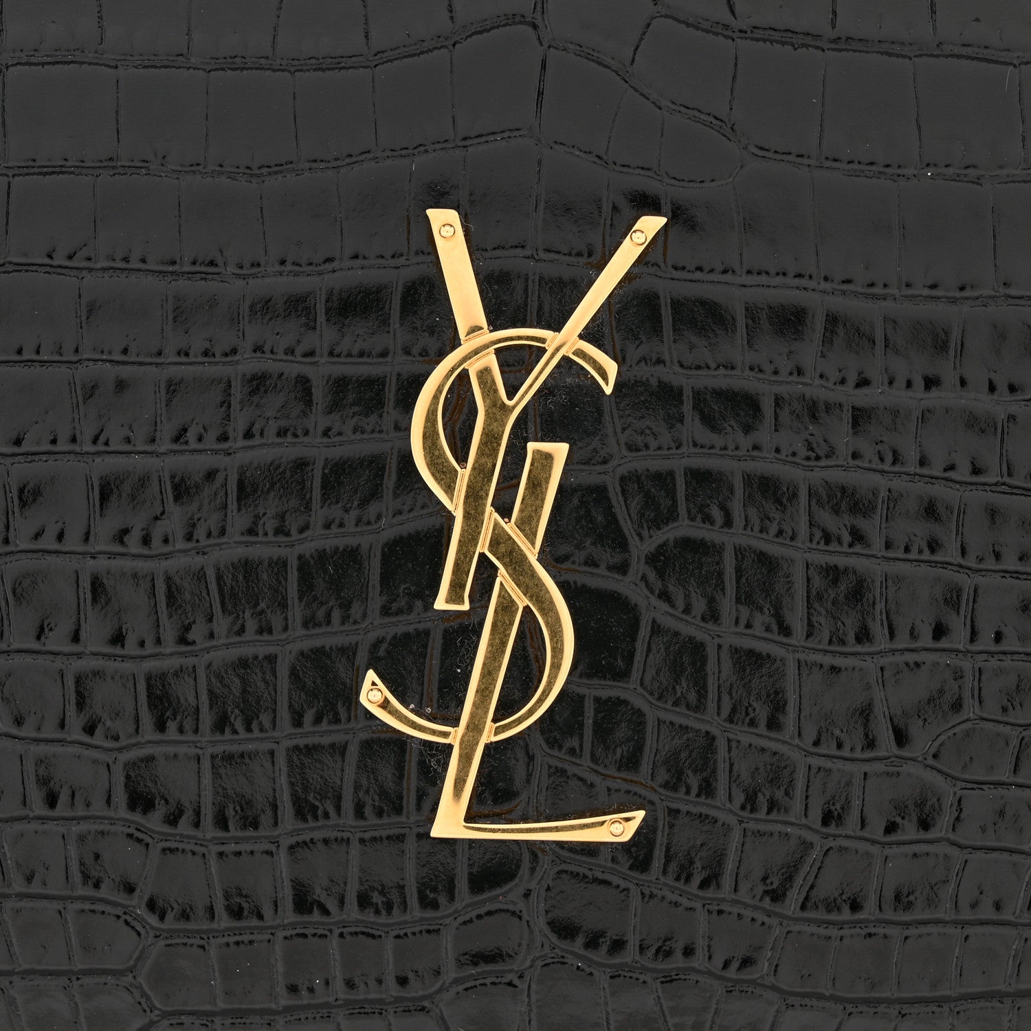 Saint Laurent Calfskin Crocodile Embossed Cassandre Wallet On Chain WOC Black 13 of 13
