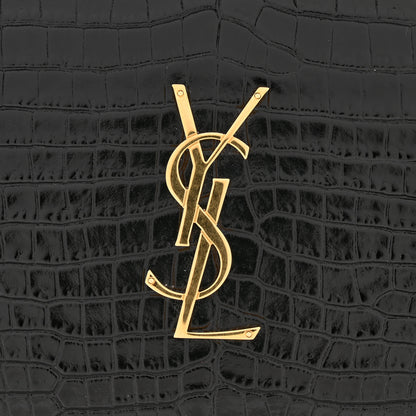 Saint Laurent Calfskin Crocodile Embossed Cassandre Wallet On Chain WOC Black 13 of 13