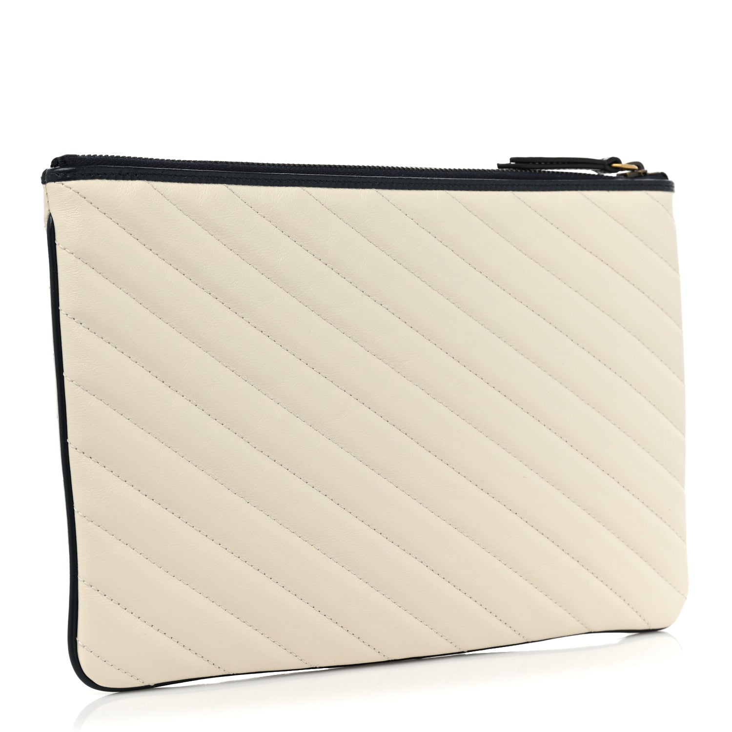Gucci Vintage Effect Calfskin Matelasse Diagonal Torchon GG Marmont Zip Pouch Mystic White Blue Agata 3 of 10