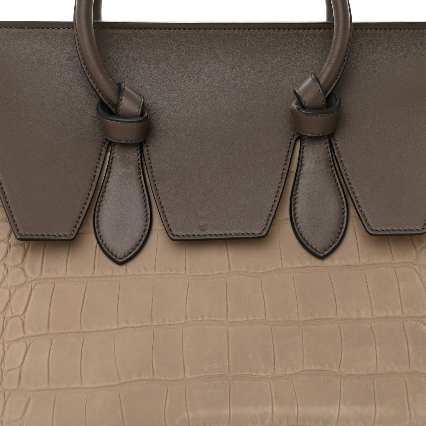 Crocodile Embossed Nubuck Calfskin Small Tie Knot Tote Grey